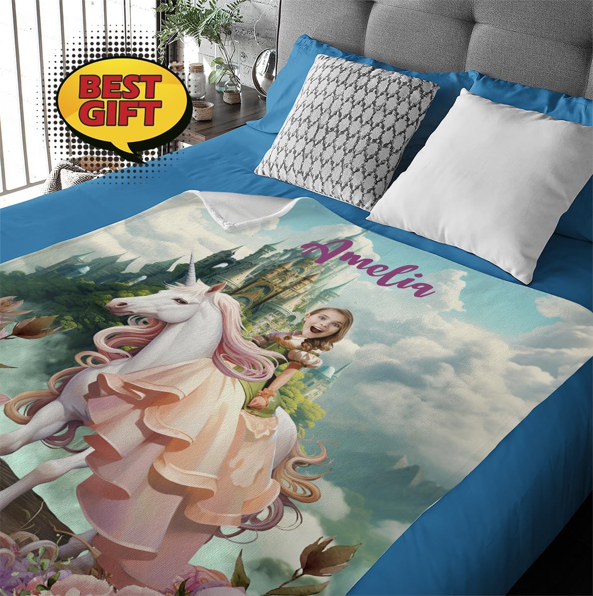 Factory4me Make Your Own Blanket, Personalized Photo Blanket, Princess and Unicorn Gifts for 5 Year Old Girls, Romantic Gifts for Her, 30 x 40 Customized Blankets with Pictures, Birthday KC32