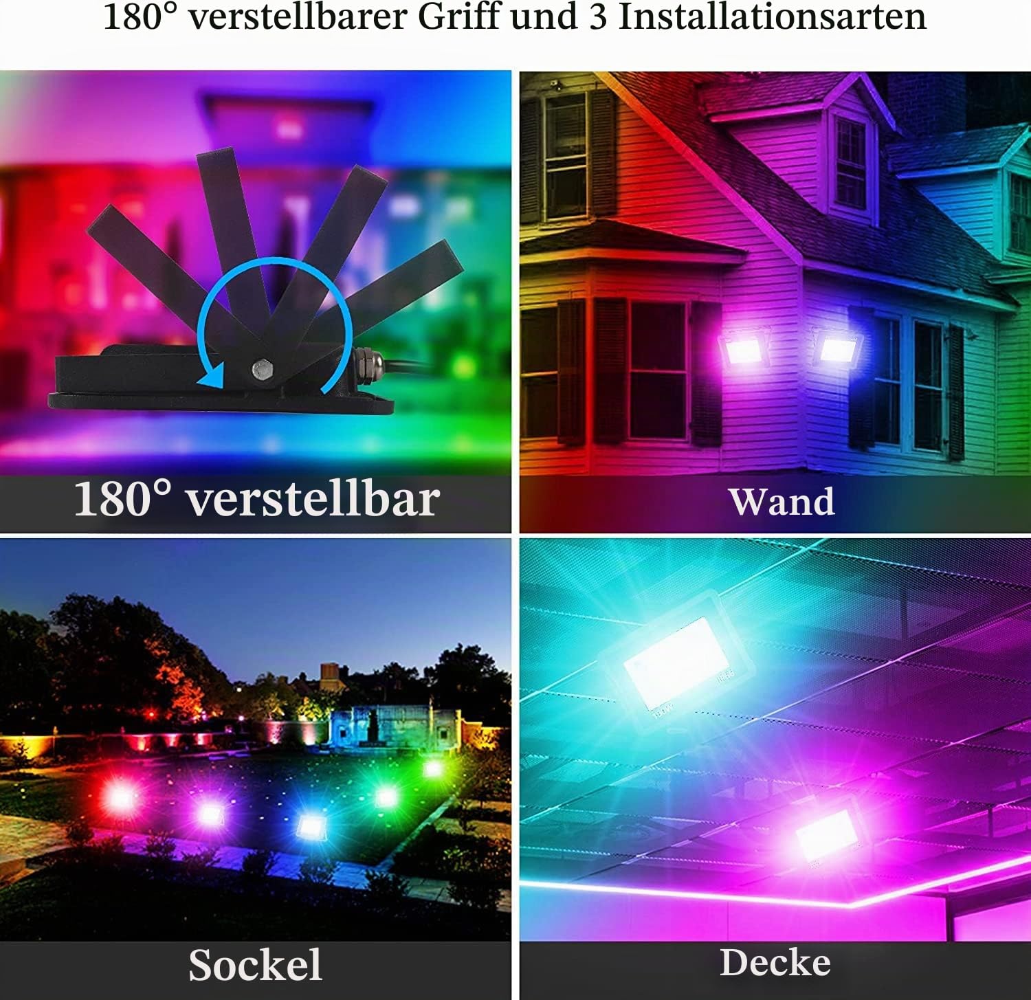 RGB Strahler Outdoor 100W, T-SUNUS RGB LED Strahler Außen mit Fernbedienung 16 Farben und 4 Modi, IP65 Wasserdicht Fluter für Party Halloween Bar Deko Weihnachten