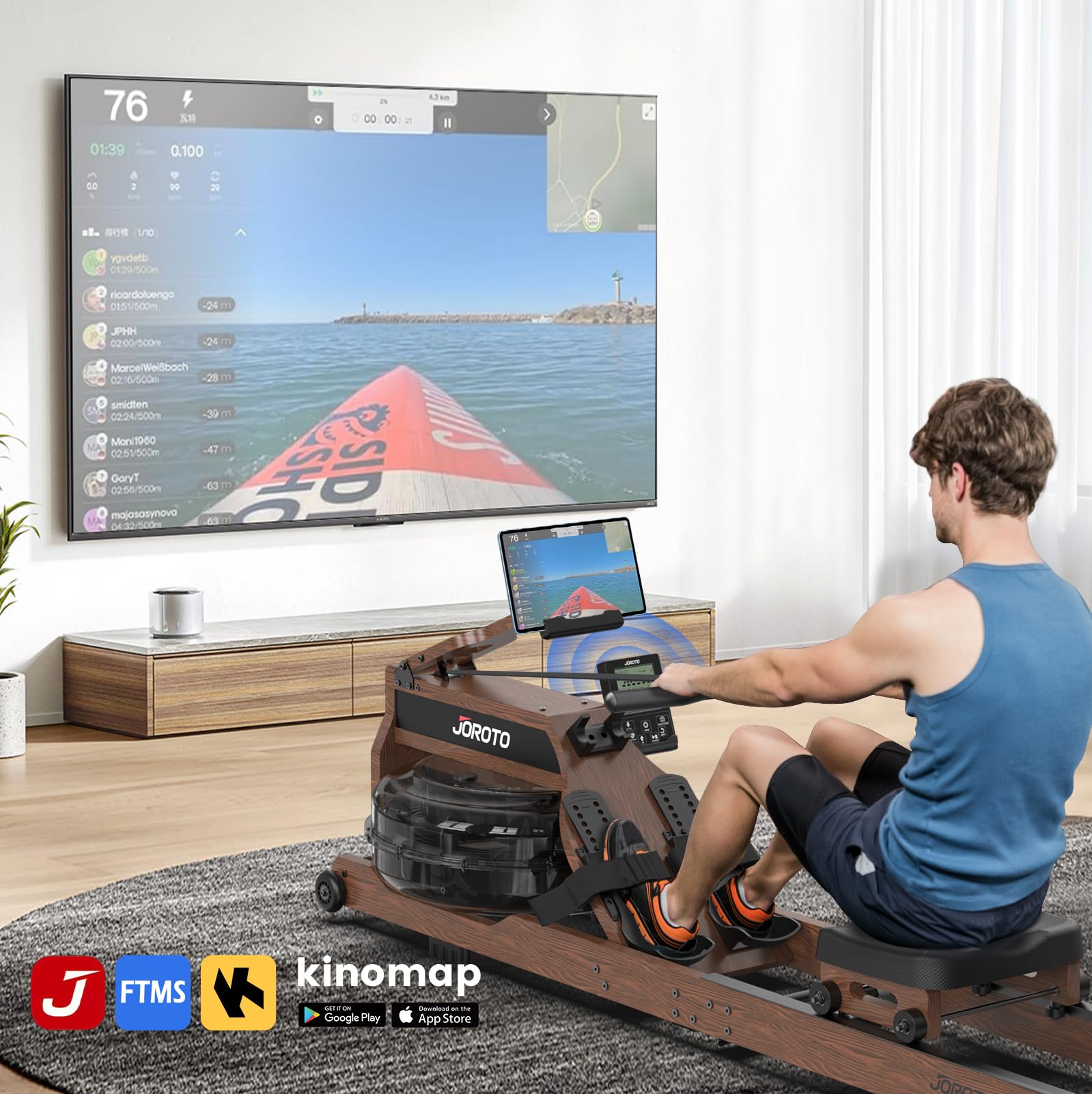 JOROTO Hauswasserruder, Faltrad aus Eichenholz, Traglast 180 kg, mit App und Bluetooth-Monitor, großer Wassertank und bequemer Sitz für den Wasserfahrrad