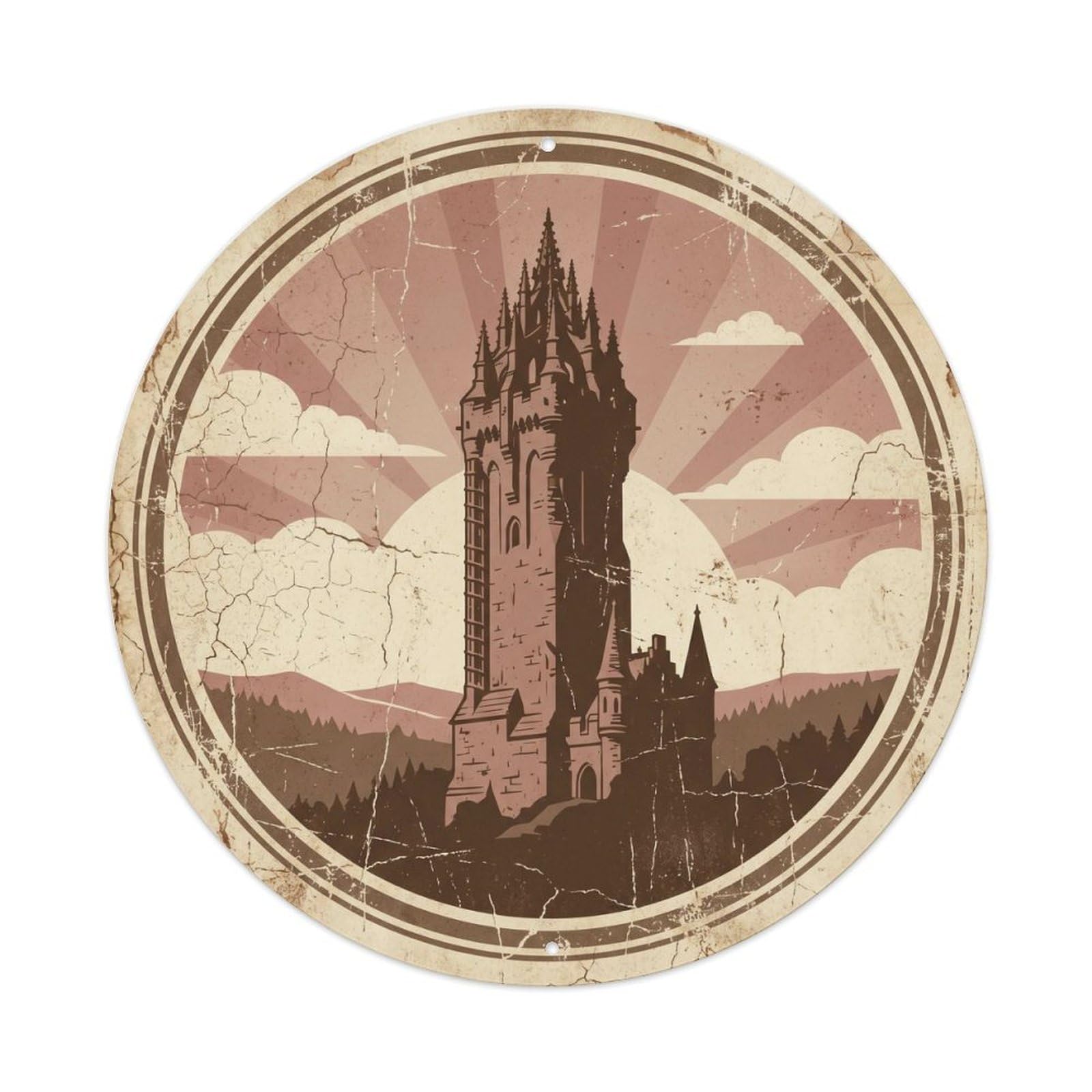 Fqcyn Style Vintage Travel Tower Italy Medieval Metal Tin Sign Plaque Wall Decor For Cafe, Club Bar, Office, Home Garden Round Metal Poster 8X8inch