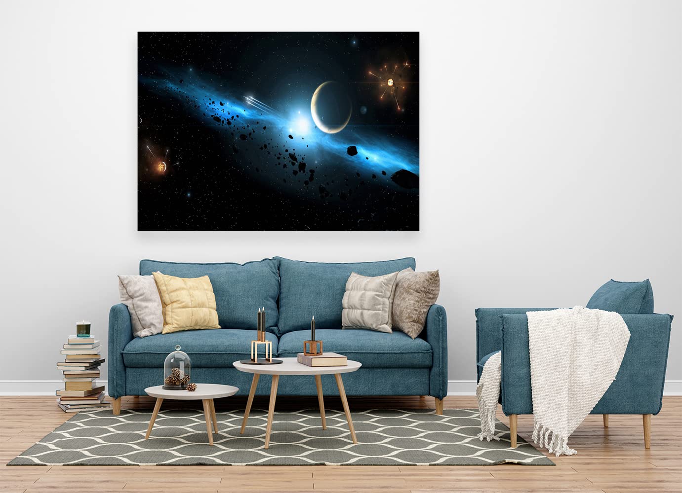 VERRE ARTWooden Framed Canvas - Wall Decor for Living Room, Bedroom, Office, Hotels, Drawing Room (60in x 45in) - Dark Bluespace Asteroid