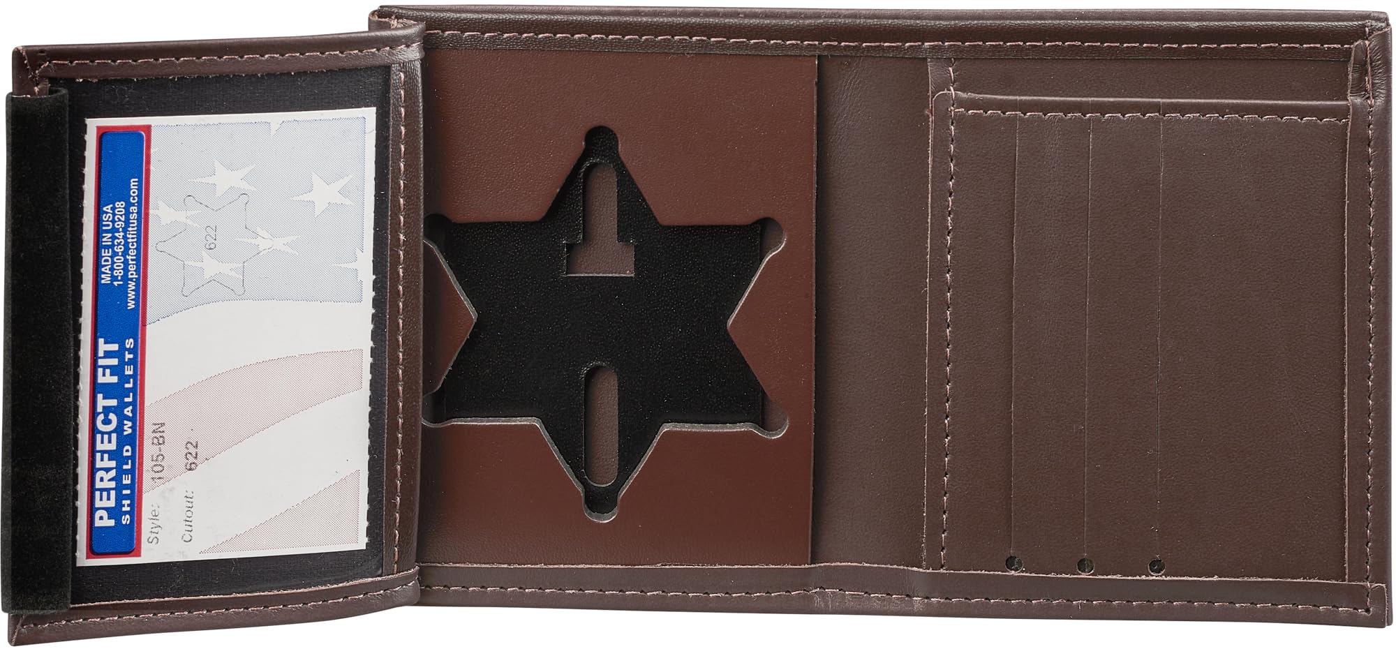 Perfect Fit Shield Wallets County of Los Angeles Sheriff 6 Point Star Hidden Badge Wallet Leather Wallet Brown (Cutout PF622)