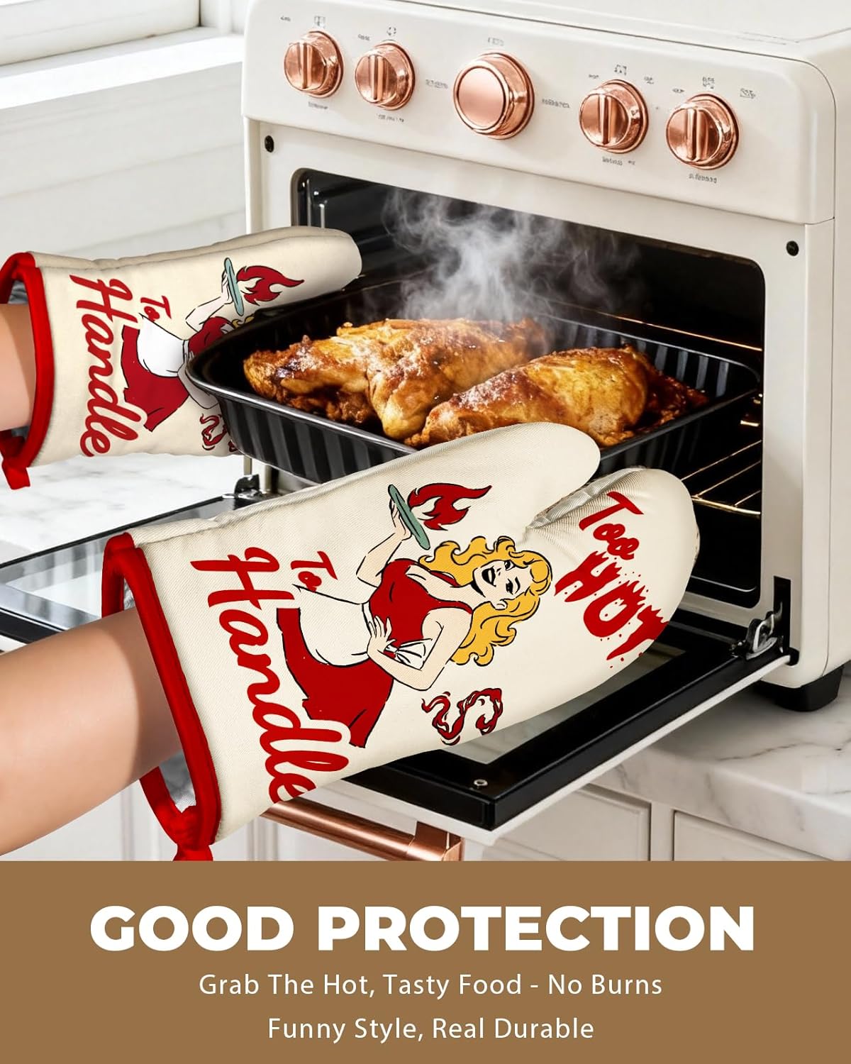 Slohif Funny Oven Mitt Heat Resistant for Women - 2 Pack Red Cooking Woman Cute Novelty Cool Kitchen Oven Mittens with 100% Cotton for Baking and Cooking Accessories - Image 5