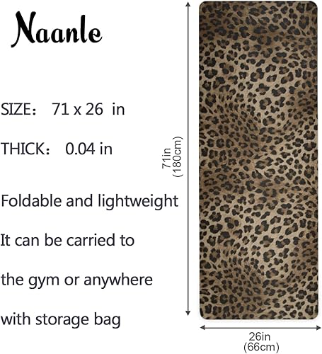 Miniatura 5 de Naanle Juego de esterilla de yoga de leopardo con bolsa de transporte, tapete de ejercicio plegable antideslizante para viajes, ligero, tapete de