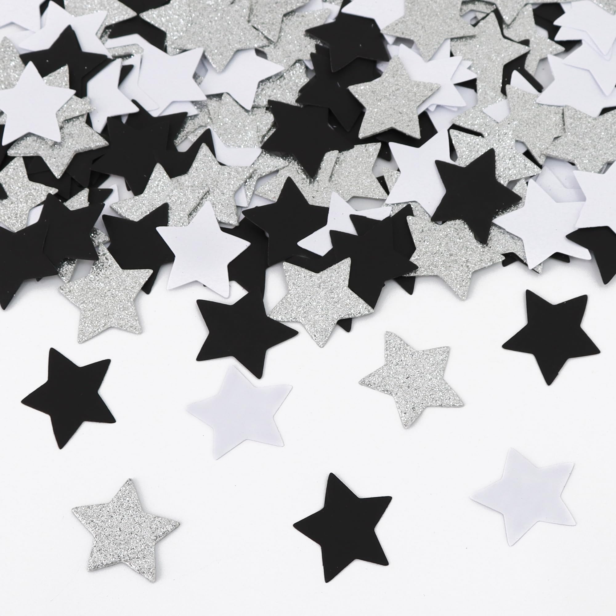 200Pcs Glitter Stars Confetti Black Silver Paper Table Confetti