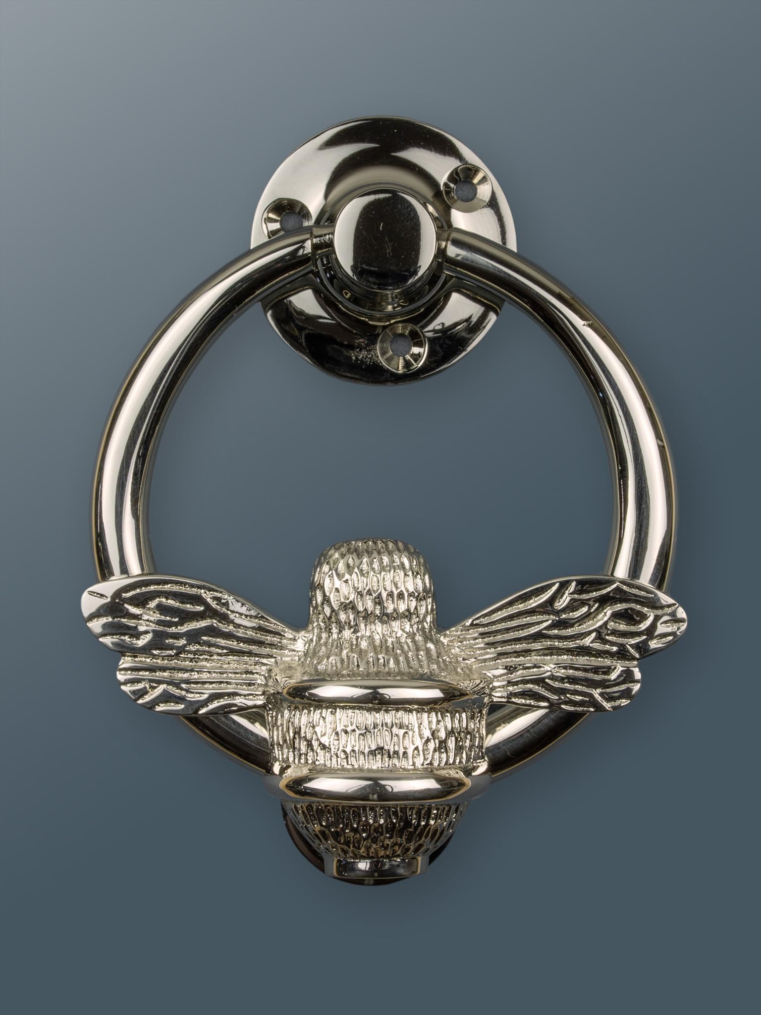 Brass Bee Silver Bee Door Knocker For Front Door | Polished Solid Ring | Knockers With Strike Plate | Upvc | Bumblebee Front Door Furniture With A Unique Design (Silver)