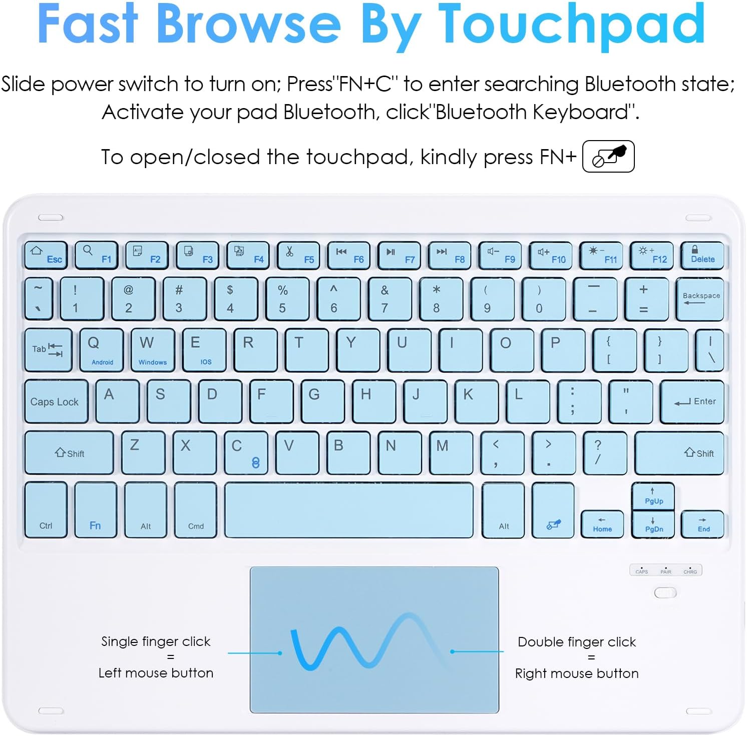 LAMA Touchpad Keyboard Case for iPad (A16) 11th Gen 2025 /10th Gen 2022, Folio Cover with Pencil Holder, Multi-Touch Trackpad, Wireless Magnetic Keyboard for iPad 11th 10th Generation, Blue - Image 4