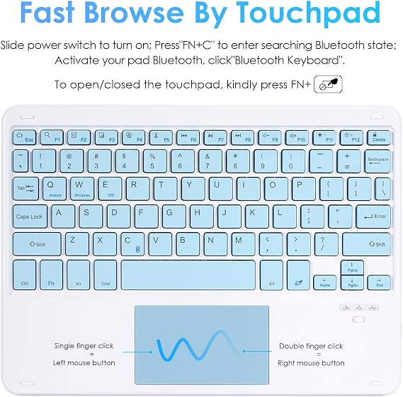 LAMA Touchpad Keyboard Case for iPad (A16) 11th Gen 2025 /10th Gen 2022, Folio Cover with Pencil Holder, Multi-Touch Trackpad, Wireless Magnetic Keyboard for iPad 11th 10th Generation, Blue