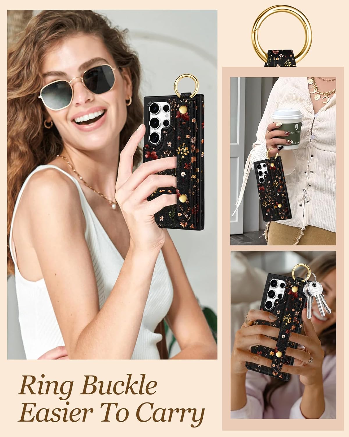 Petitian for Samsung Galaxy S24 Ultra Case with Wallet - Women Girls Cute Girly Aesthetic Unique Design with Leather Credit Card Holder Cardholder Stand Wristband for S24 Ultra, Grow Flower - Image 6