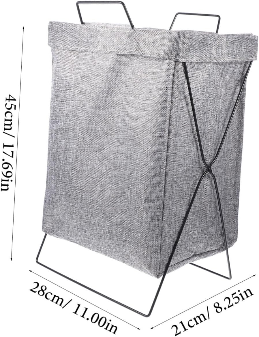 Foldable Laundry Hamper Small Gray Fabric Basket with Iron Frame Wear-resistant Sundries Holder Space-saving Design for Home Closet and Laundry