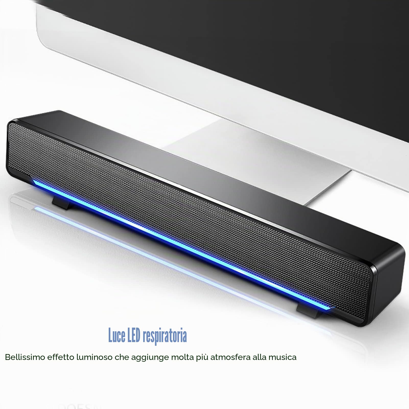 Zunate Soundbar, audio stereo 3D con cavo USB e ingresso da 3,5 mm, portatile per desktop, laptop, TV, smartphone, tablet PC (nero)