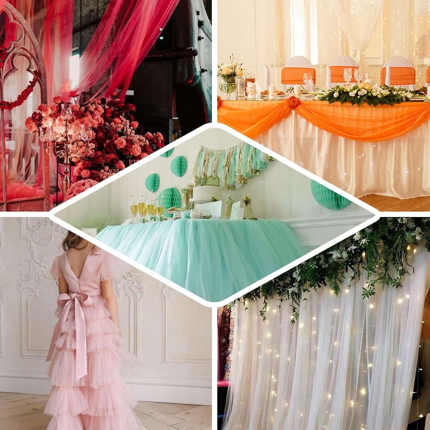 Efavormart 54" x 120 feet Extra Large Wedding Tulle Bolt for Party Decorations Banquet Event Sewing DIY Crafts Fabrics - Sage Green