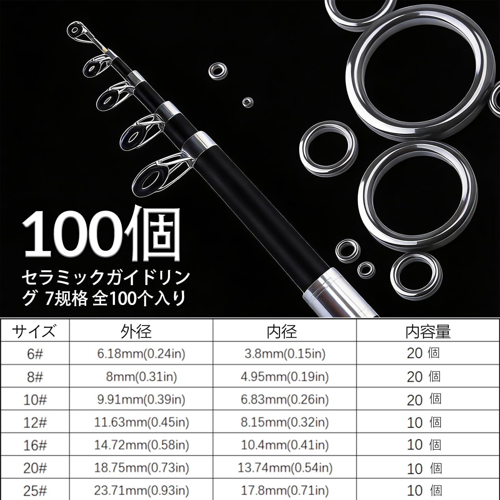 Amazon | 9KM DWLIFE トップガイド SIC ロッドガイド 釣竿修理キット