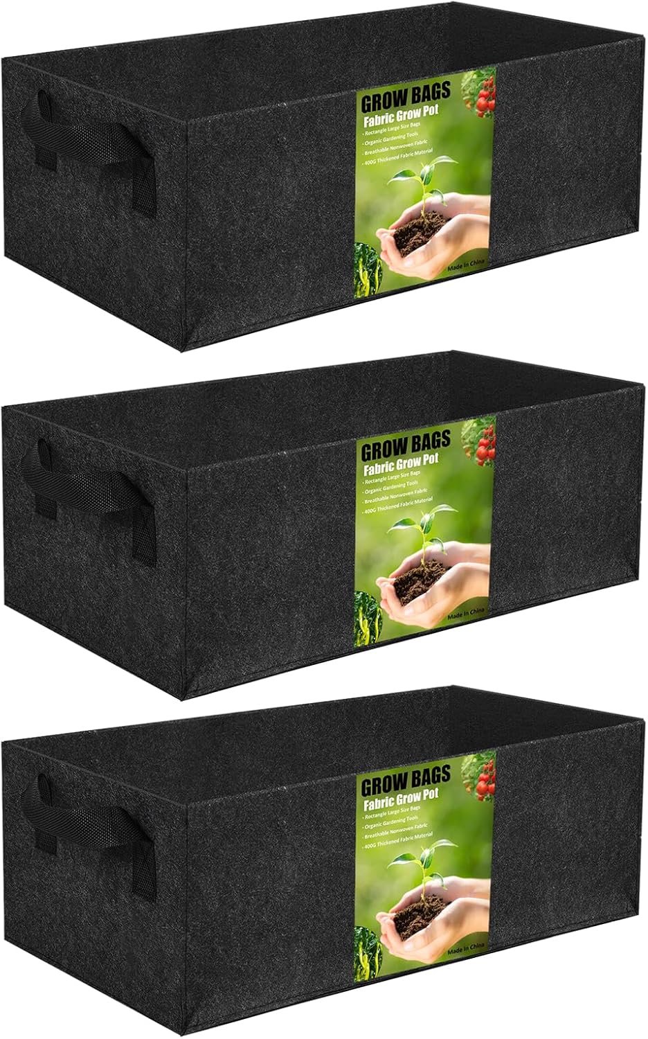 3 Pack Plant Grow Bags,Breathable Fabric Raised Garden Bed,36L/9.5 Gallon 400GSM Heavy Duty Rectangle Growing Pots for Vegetable,Flowers,Fruit/ Flower Planter Containers with Handles(60x30x20cm)