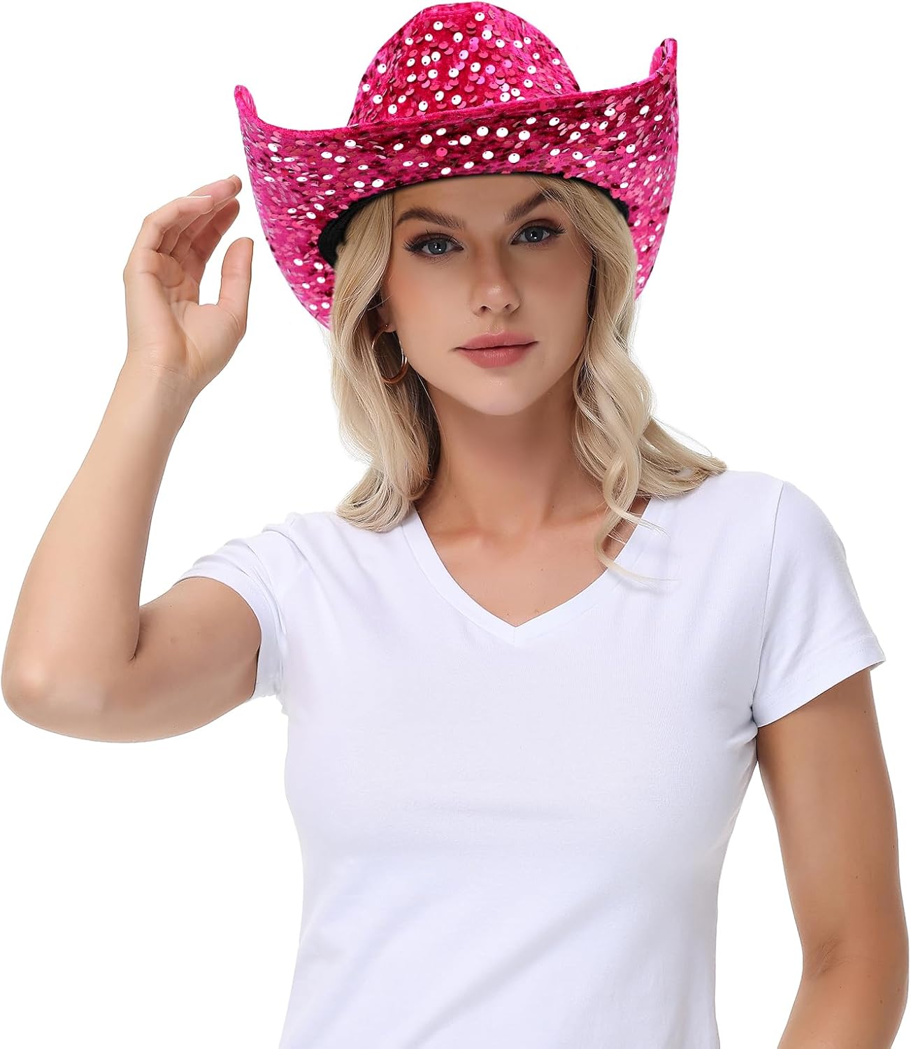 quescu Cowgirl Hat for Women Western Style Sequins Cowboy Hats for Disco Crystal Hat for Carnival Wedding Costume Party - Image 3