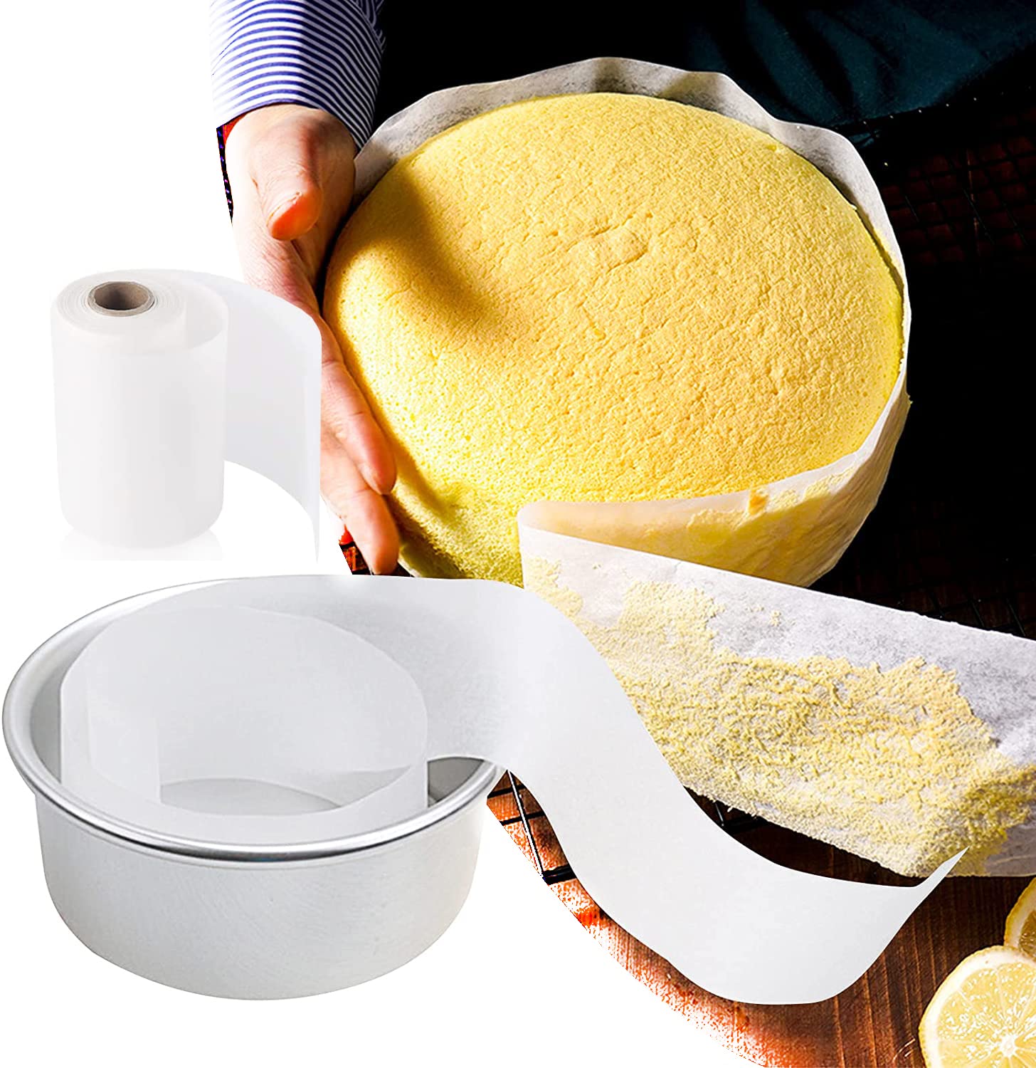 KASTWAVE Nonstick Cake Pan Side Liner Roll - Baking Parchment Paper 4in x 164 ft (2 Pieces)