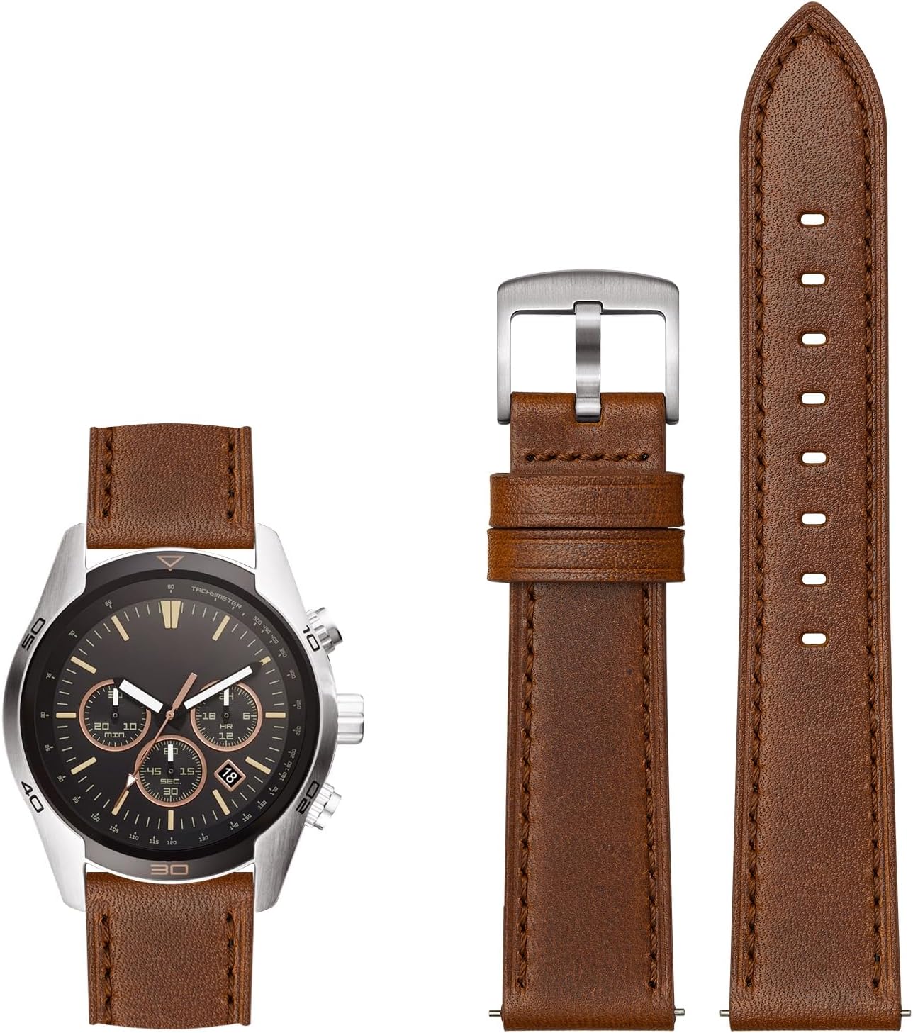 Leather Watch Band for Men, Quick Release Replacement Watch Strap for Women, 18mm 19mm 20mm 21mm 22mm,Black Brown - Image 3