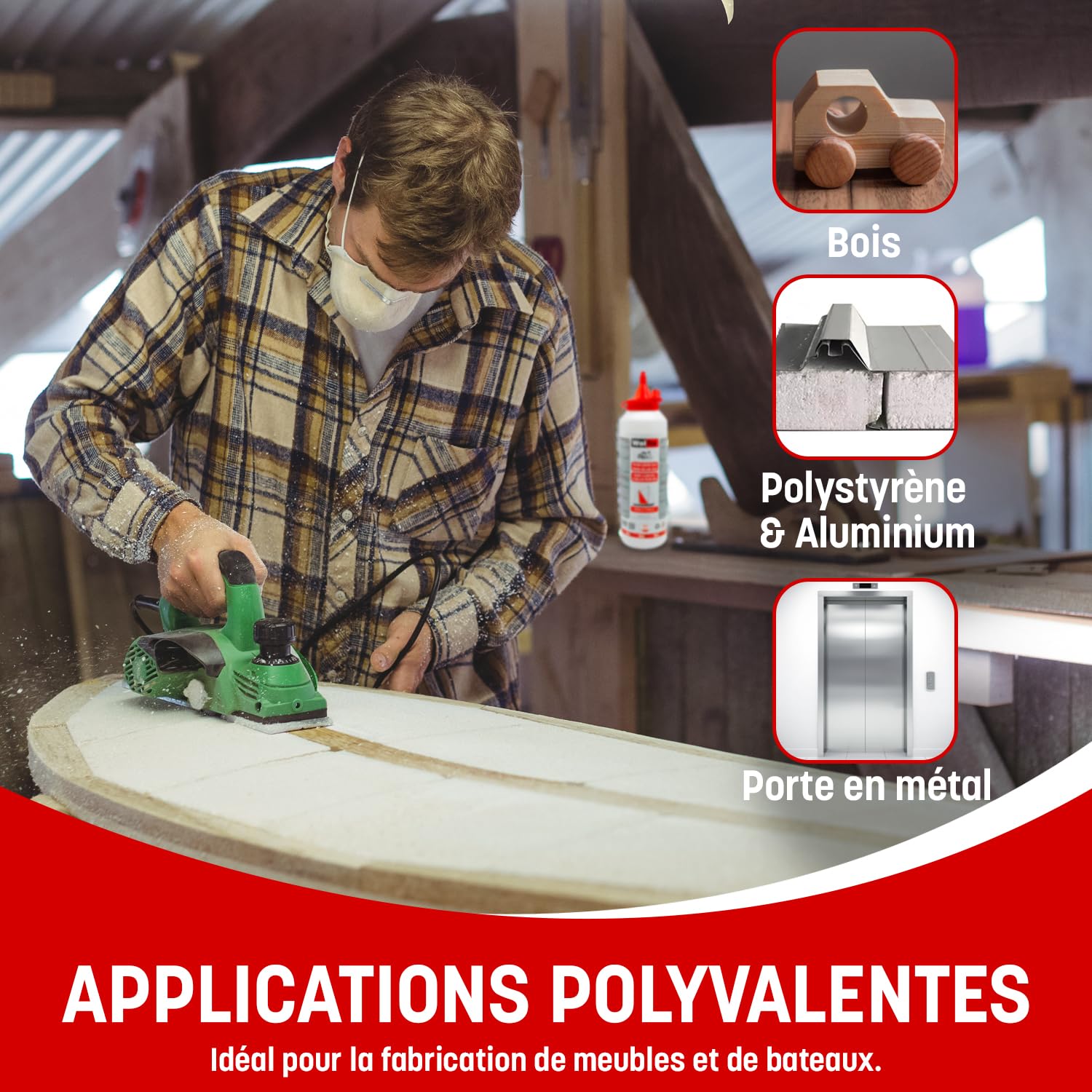 Wolfix Colle a Bois Extra Forte 500g D4 PVC PUR PU Express - Colle Polyuréthane Résistante à l'Eau et à Séchage Rapide - Colle à Bois PVC, de montage, de bricolage