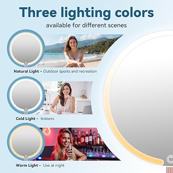 Round Makeup Mirror with Lights, Rechargeable, 3 Color Modes, Dimmable