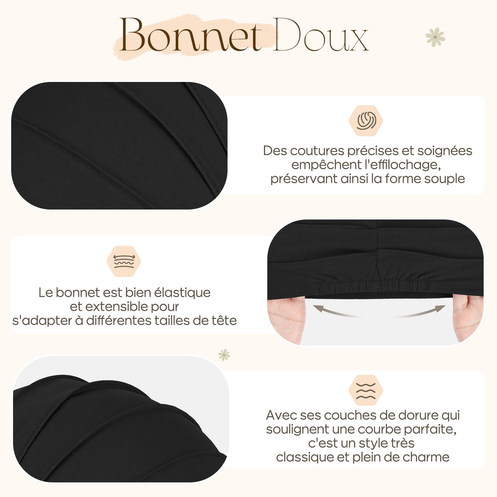Kiiwah Bonnet Chimio Femme, Élastique Turban avec Doublure en Satin Unisexe Respirant Turban Doux Casquette Chimio Femme Bonnet en Satin de Nuit pour Les Loisirs, Le Sport, Le Travail