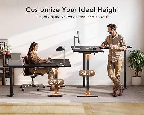 Miniatura 5 de OffiGo Escritorio eléctrico reversible en forma de L de 63 pulgadas, escritorio de pie de esquina ajustable en altura, mesa ergonómica de gran