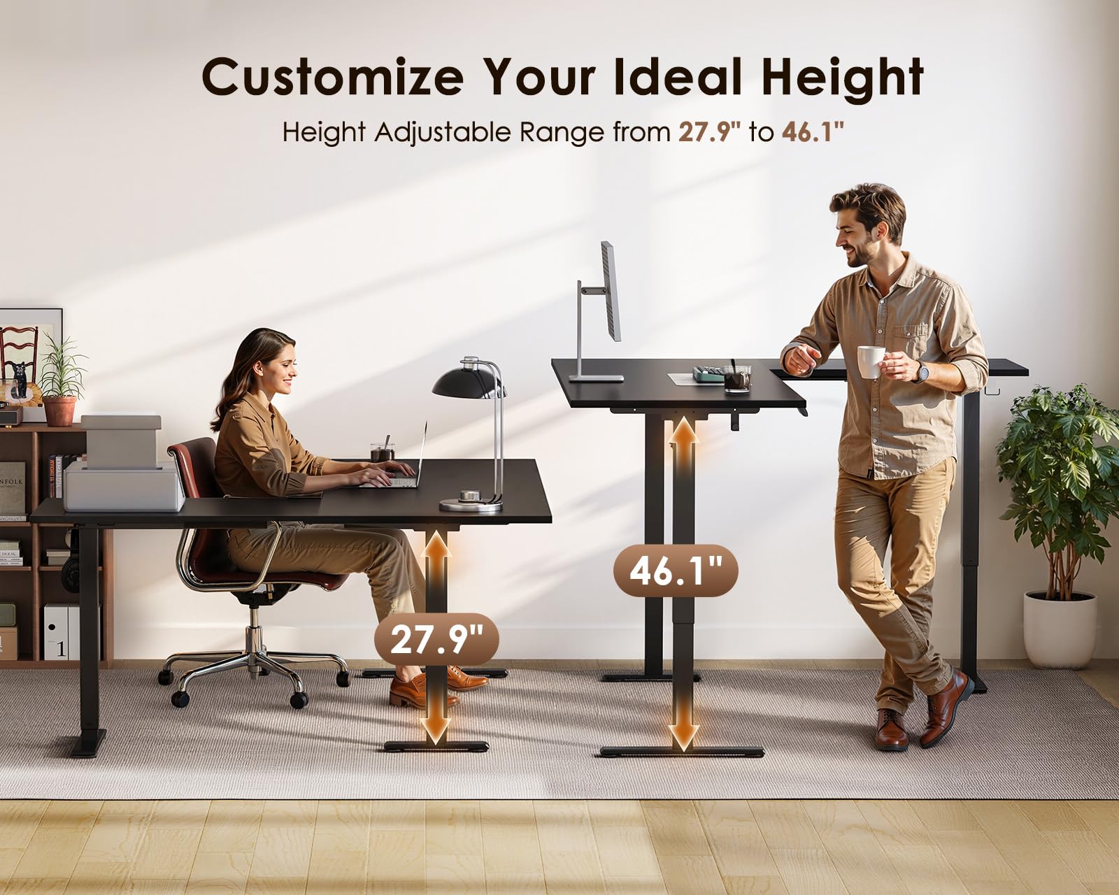 OffiGo 63 Inch Reversible L Shaped Electric Standing Desk Height Adjustable Corner Stand up Desk Ergonomic Large Lift — view 5