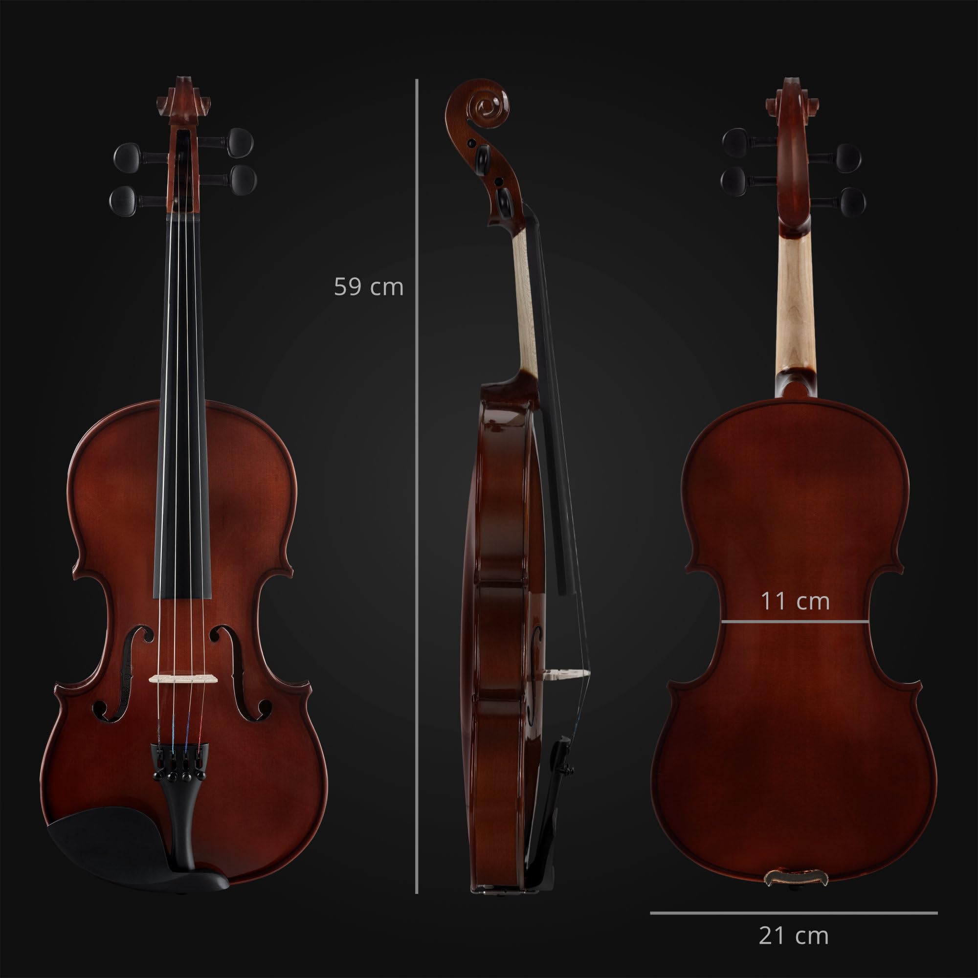 Classic Cantabile VP-100 Set Violino 4/4, Tavola armonica: abete massello | Fondo, ponticello, fasce: acero, Tastiera, chiavi, capotasto: legno duro, Mentoniera: plastica, Cordiera: metallo