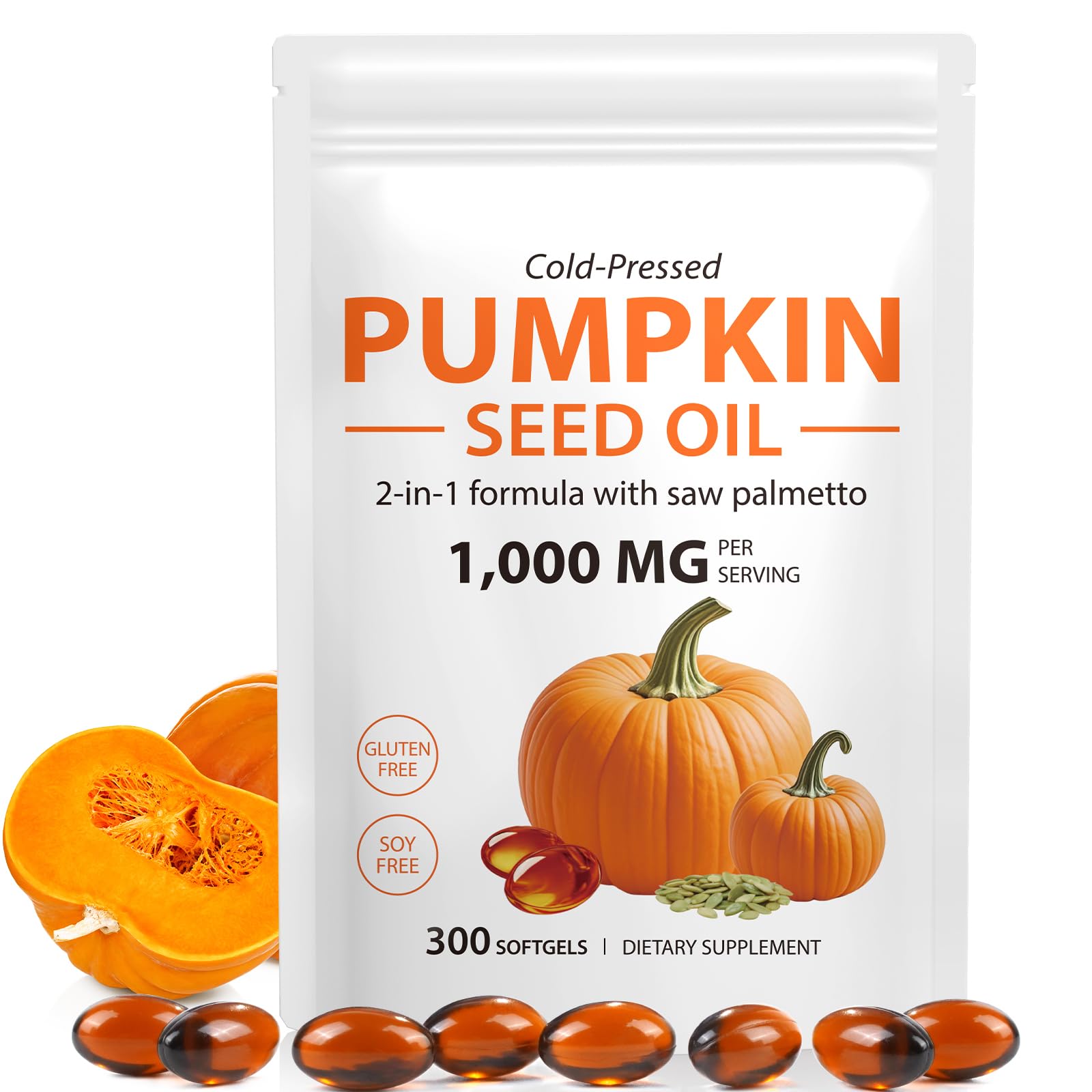 Onznoz Suplemento de ácidos graxos essenciais com óleo de semente de abóbora e saw palmetto, 1000 mg, 300 cápsulas softgel