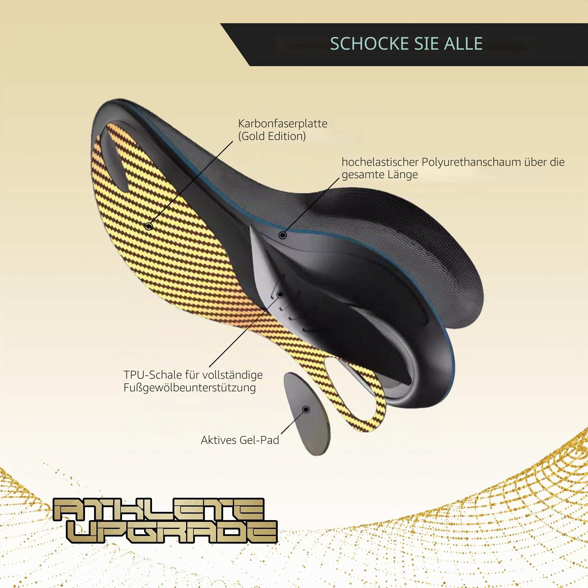 ATHLETE UPGRADE GOLD EDITION Kohlefaser Einlegesohlen (Paar) Limited Edition (EU 45-46)