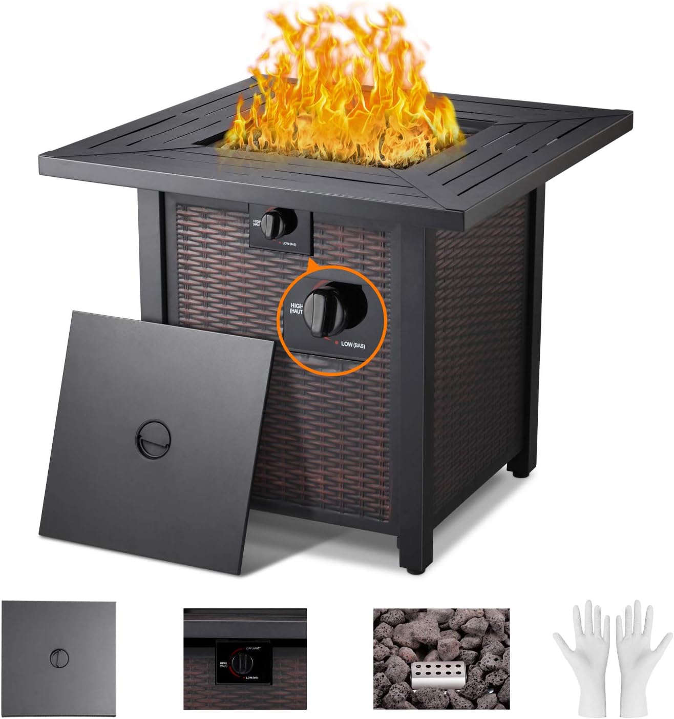 43 in Propane Fire Pit Table,Fire Pit Table with Glass Wind Guard,60,000 BTU Auto-Ignition Gas Firepit,CSA Certification and Black Tempered Glass Tabletop ,for Outdoor, Patio, Lawn : Everything Else