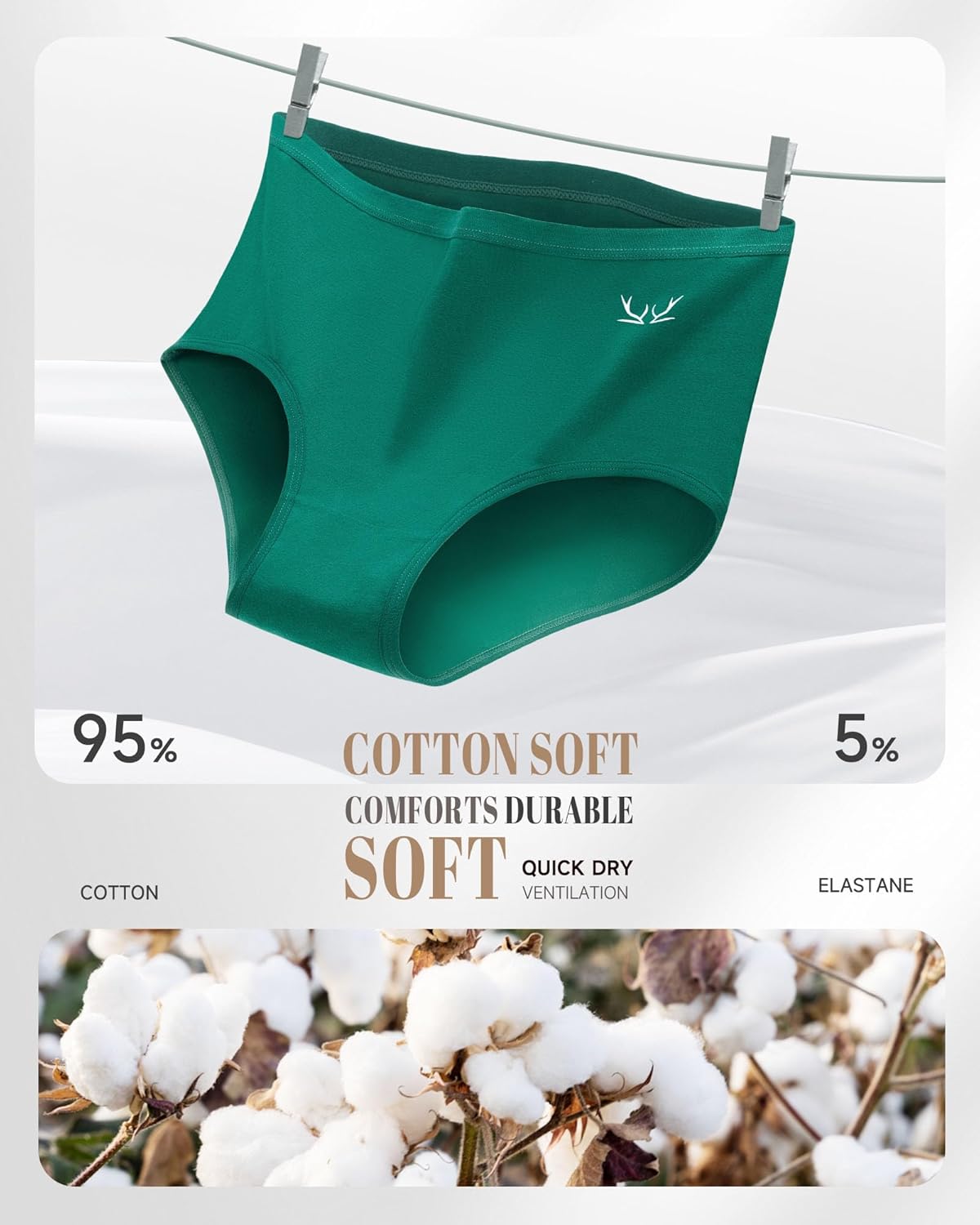 PULIOU Women's High Waisted Cotton Underwear Stretch Briefs Full Coverage Soft Breathable Panties 5 Pack - Image 3