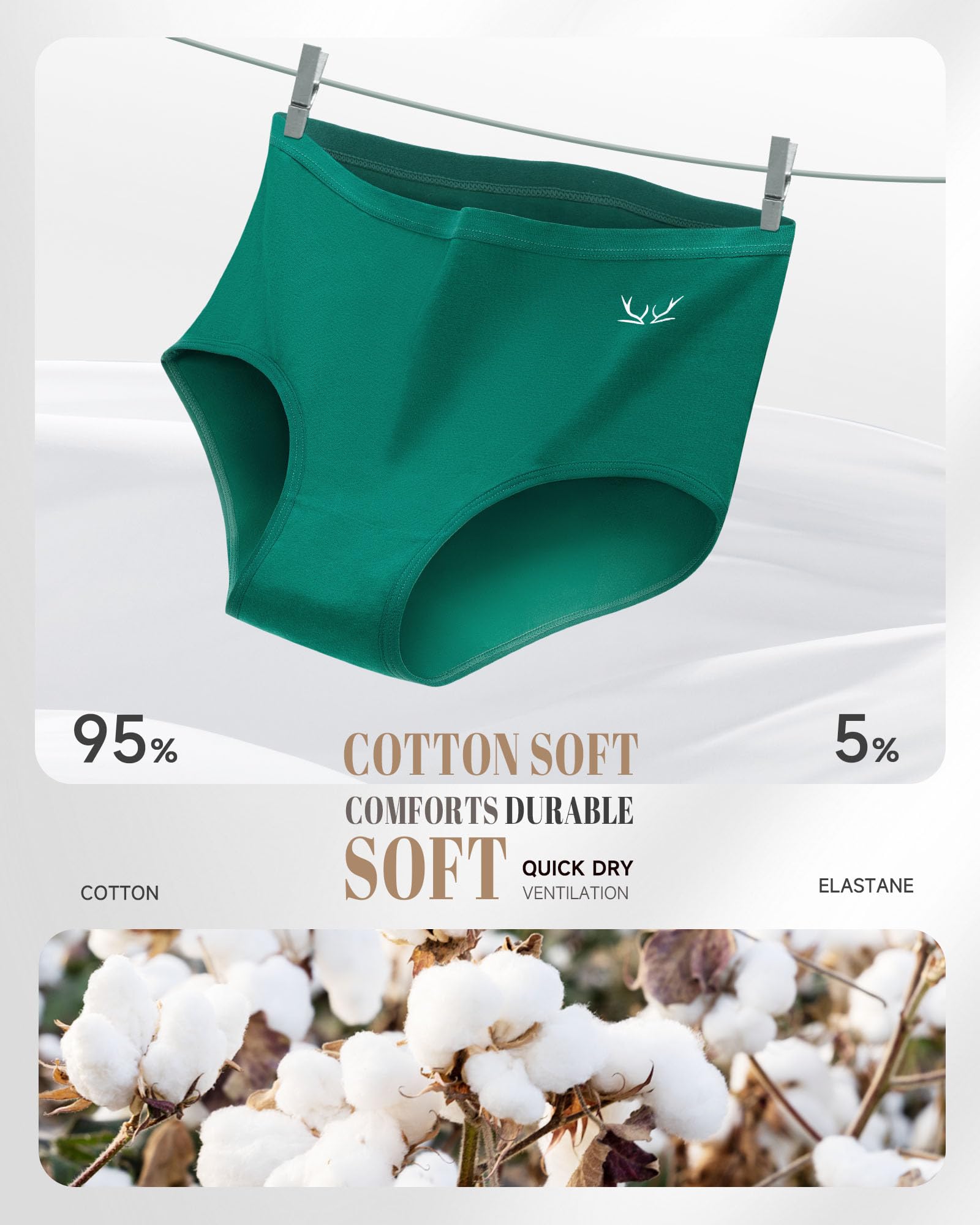 PULIOU Mutandine da donna in cotone a vita alta, mutandine da donna, copertura completa per la schiena, comode, elasticizzate e leggere, confezione da 5