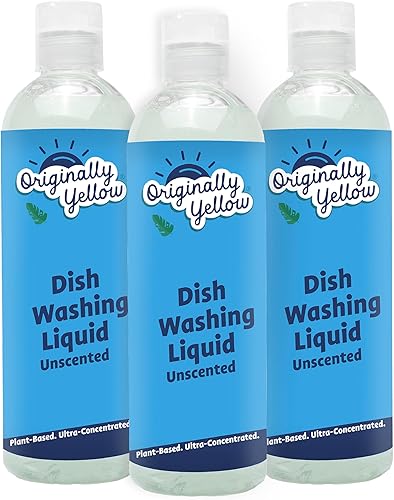 Originally Yellow Jabón para platos a base de plantas sin fragancia y colorantes, líquido para lavar platos de secado rápido que elimina la suciedad