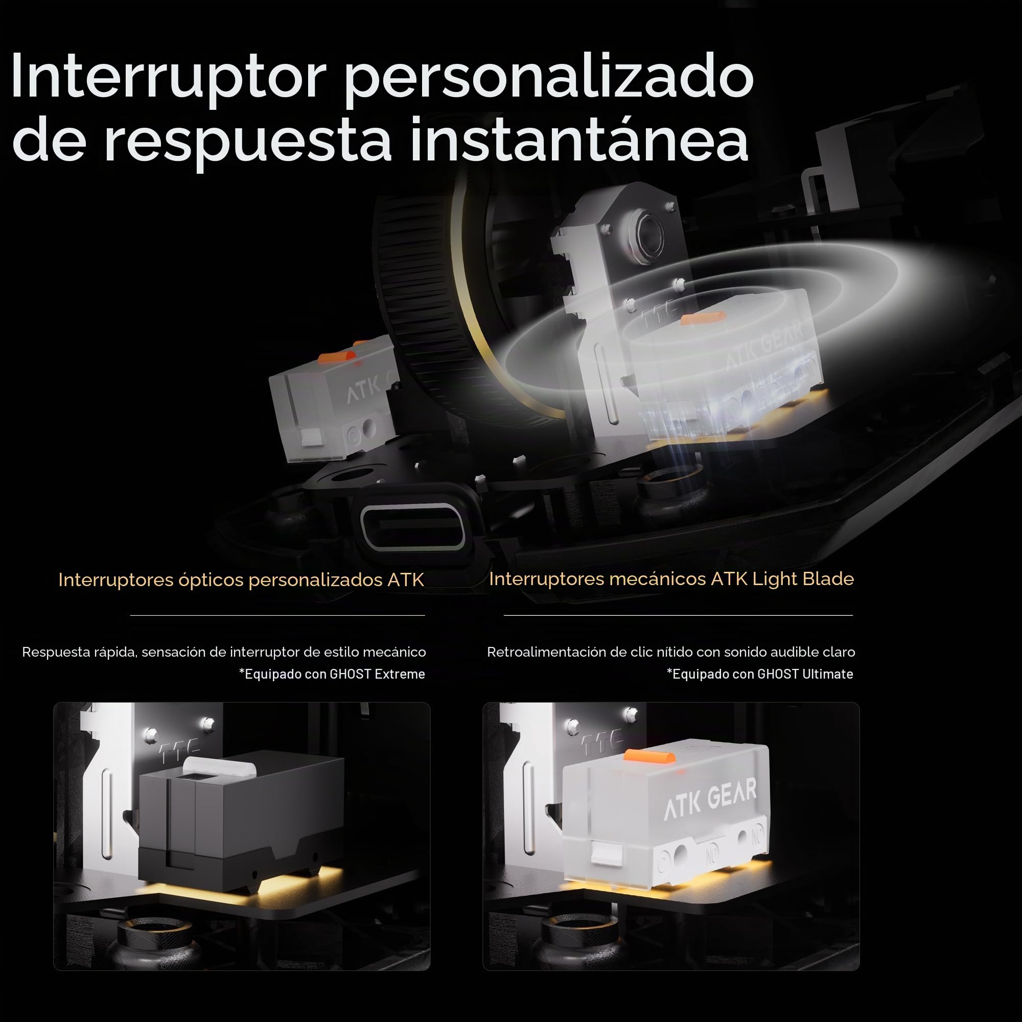 ATK Blazing Sky Ghost Hollow Ratón inalámbrico para juegos de fibra de carbono, sensor PAW3950, Nordic 54L15, 8k Polling, 48 g, Tri-Mode 2,4 g/Bluetooth/con cable