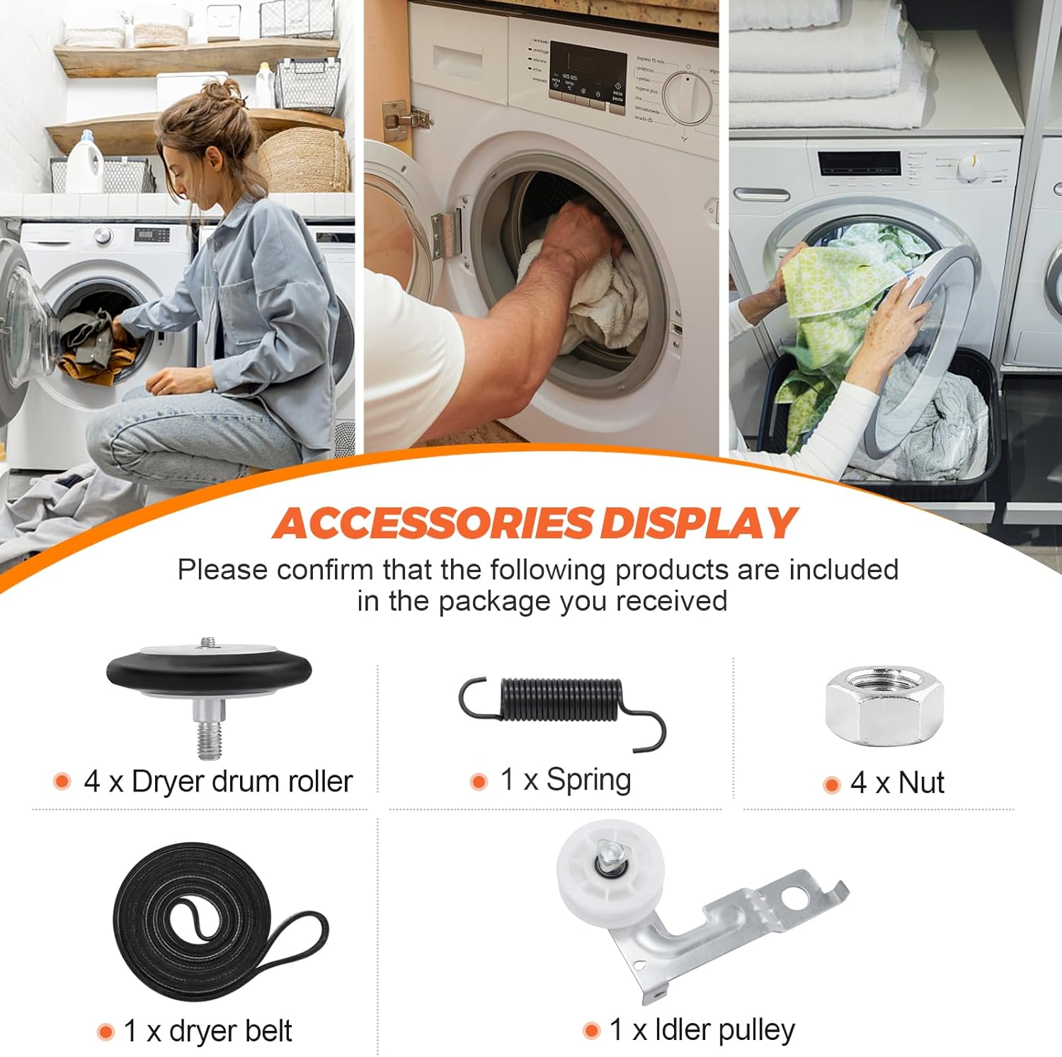2026 UPGRADED Dryer Repair Kit by Beaquicy - Includes 4581EL2002C AGM75510755 Dryer Drum Roller 4400EL2001A Dryer Belt 4561EL3002A ldler Pulley and Spring - Compatible with LG Kenmore Dryer Parts