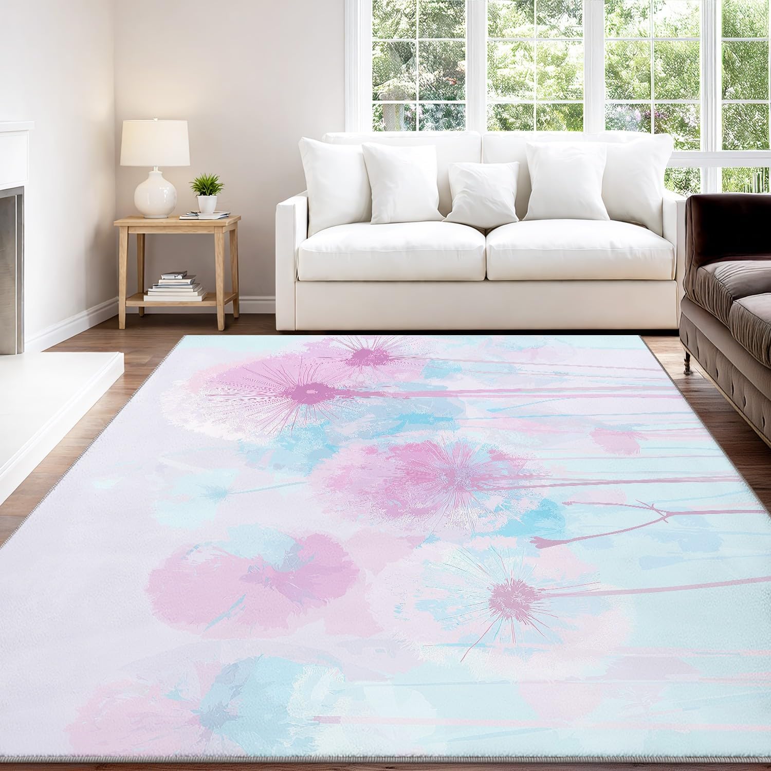Generico Abstrakcyjny minimalistyczny dywanik z nadrukiem elegancki nowoczesny miękki dywan Pissenlit można prać w pralce miękki w dotyku 140 x 200 cm trwały dywan do salonu różowy niebieski mata