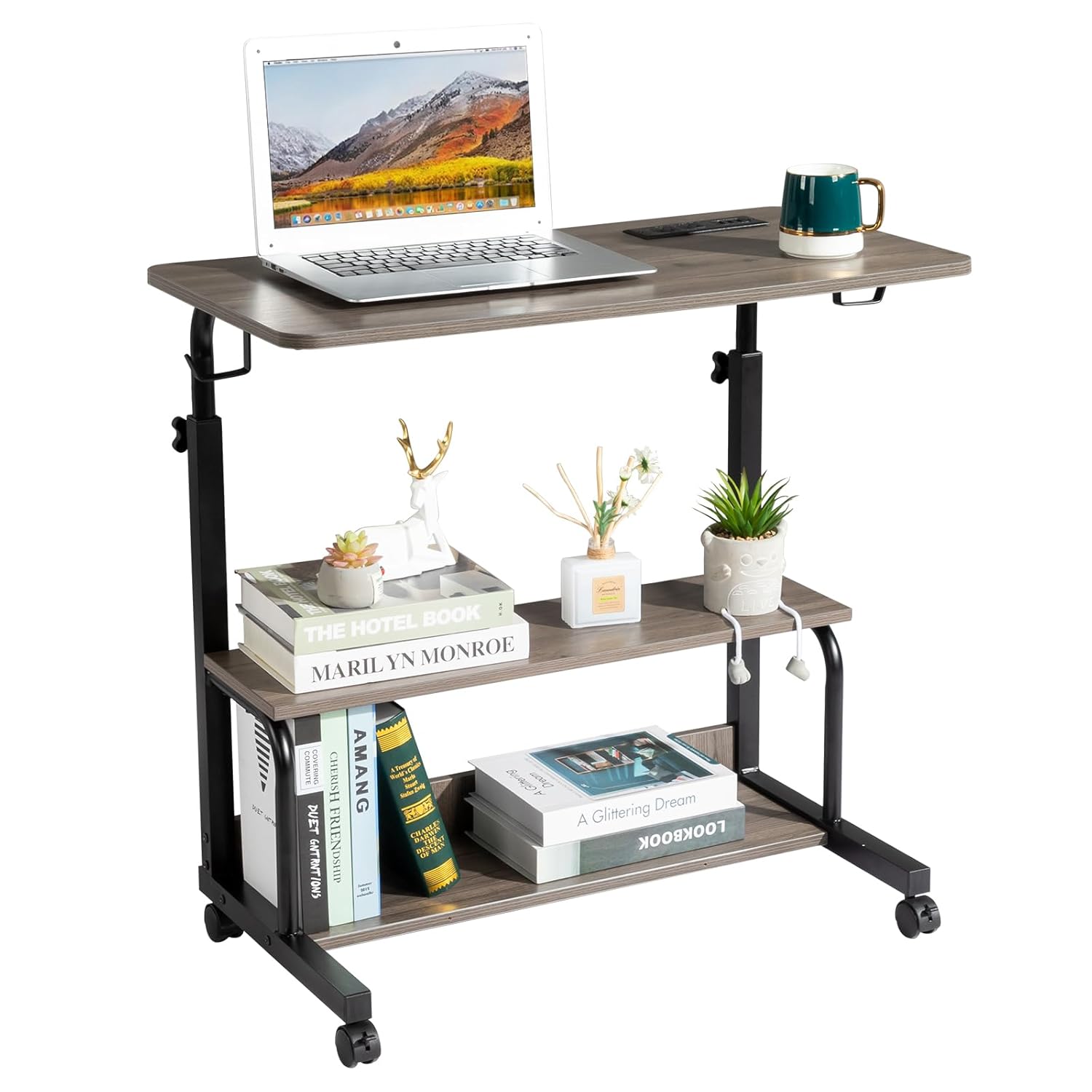 Height Adjustable Standing Desk with Power Outlets Computer Desk Portable Rolling Desk Mobile Stand Up Desk Laptop Desk