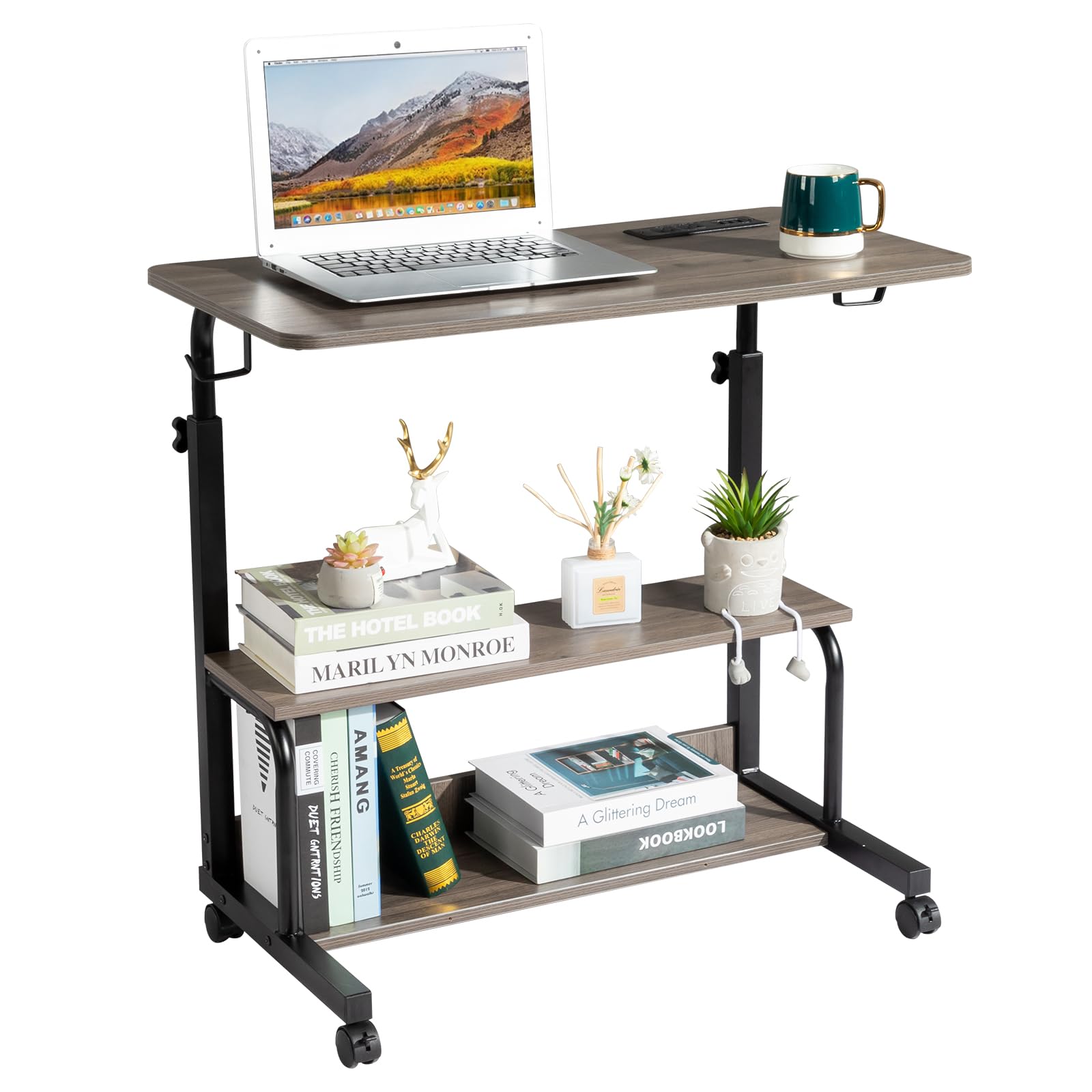 Height Adjustable Standing Desk with Power Outlets Computer Desk Portable Rolling Desk Mobile Stand Up Desk Laptop Desk