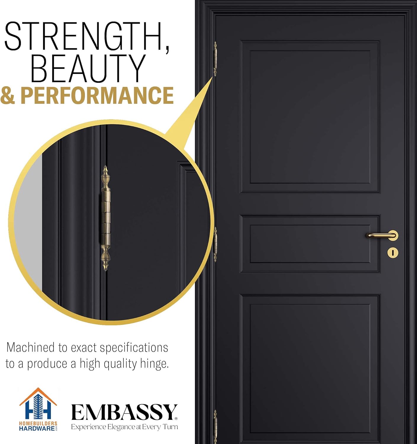 EMBASSY Door Hinge Solid Brass - 3 x 3 Inch, Heavy Duty, Antique Brass, Rust Resistant Pin, Architectural Designer Grade, Home Improvement, 2 Pack