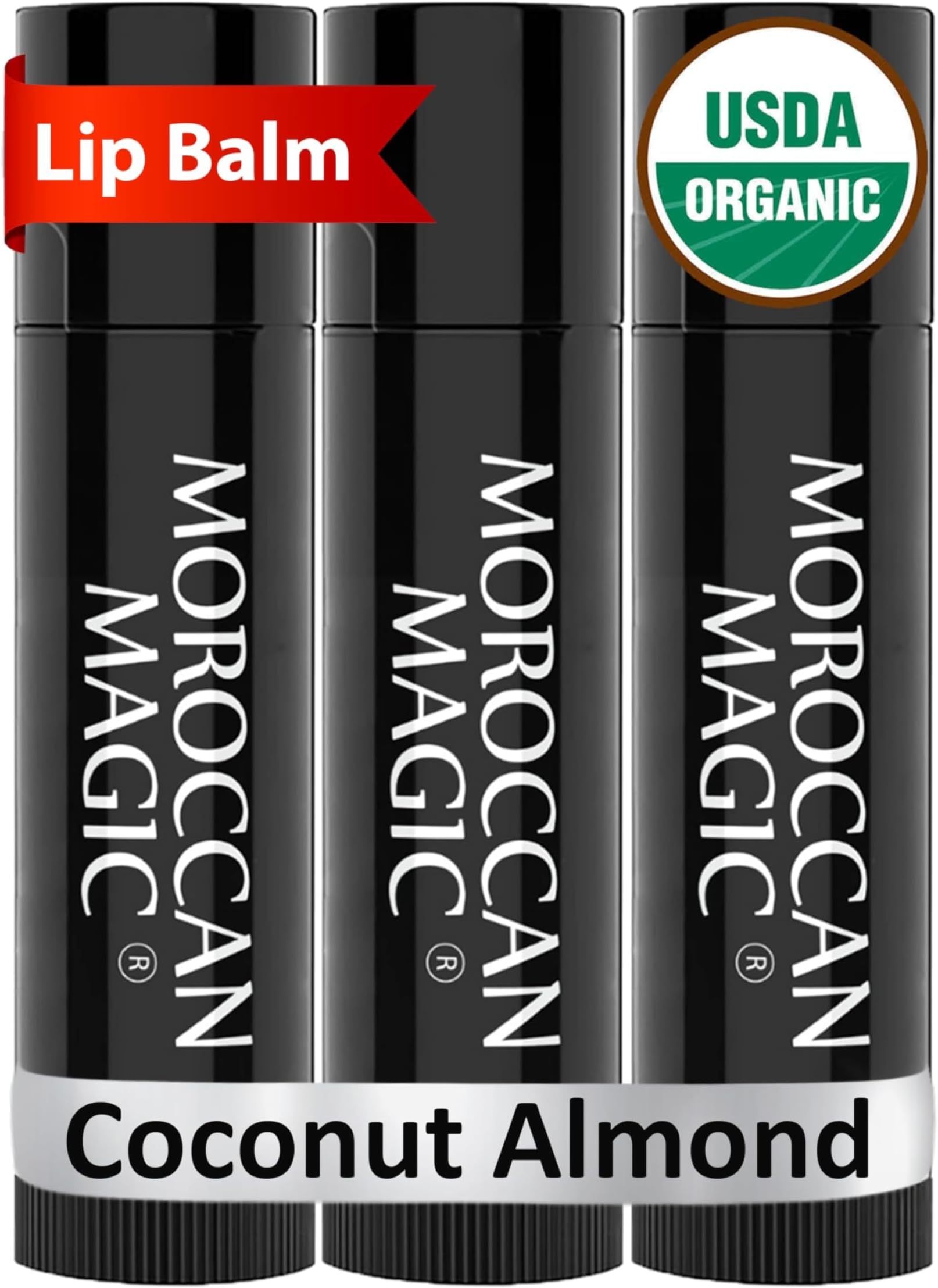 Organic Coconut Almond Lip Balm 3 Pack | Ultra-Hydrating Argan & Essential Oil Lip Moisturizer + Vitamin E | Natural Chapstick for Dry Lips | Smooth, Non-Toxic | Organic Lip Balm
