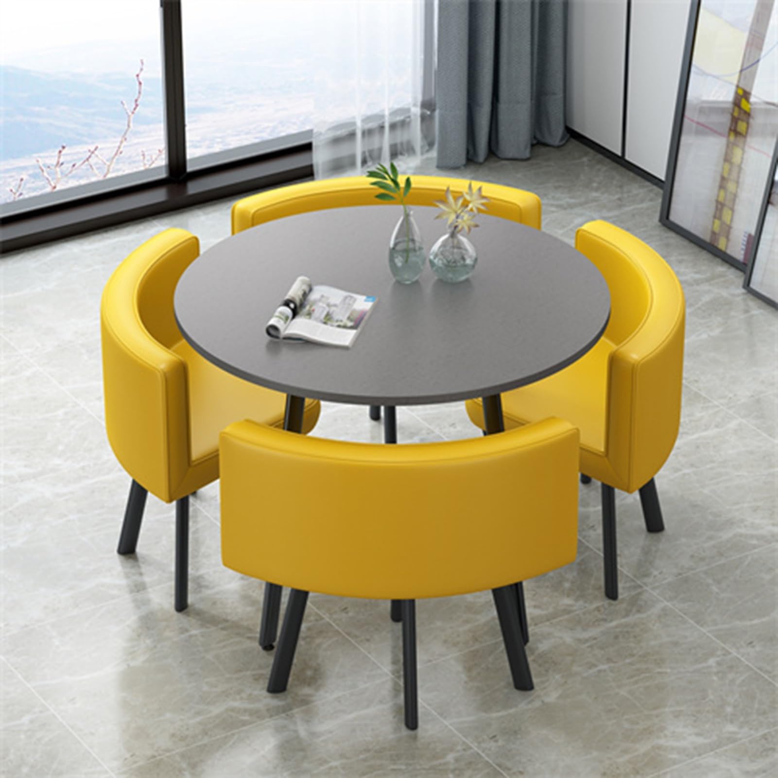 ASerZenith Reception Room Club Table And Chair Set - Office Negotiation Round Conference Table Dining Set For Lounge - Reception Table And Chair Combination,Yellow