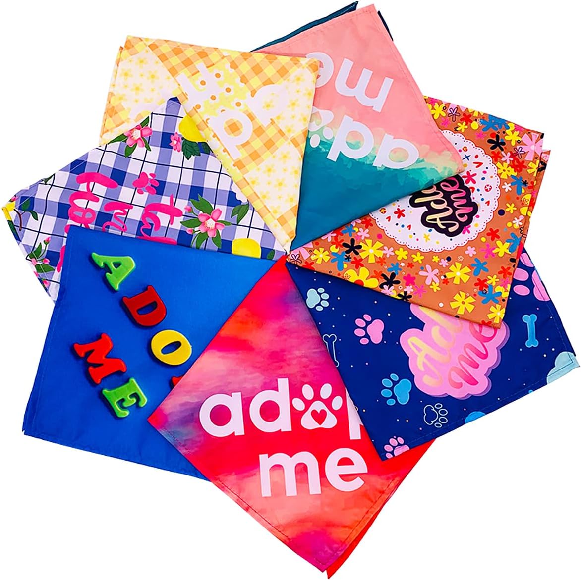 30Pcs/Pack Adopt Me Dog Bandanas Bulk Stitching Hemming Selvedge Sewing Scarves with Paw Print for Small Medium Foster Animals to Look for Homes or Adoption