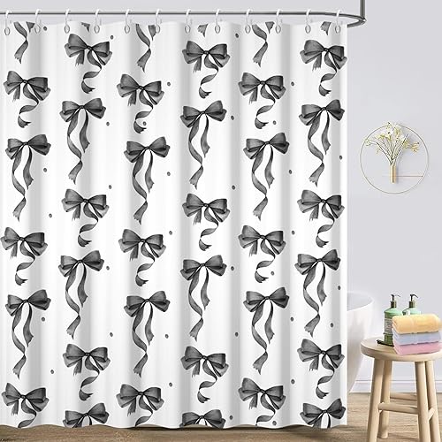 DORCEV Cute Bow Shower Curtain,Black Bow Pattern Waterproof Fabric Shower Curtai