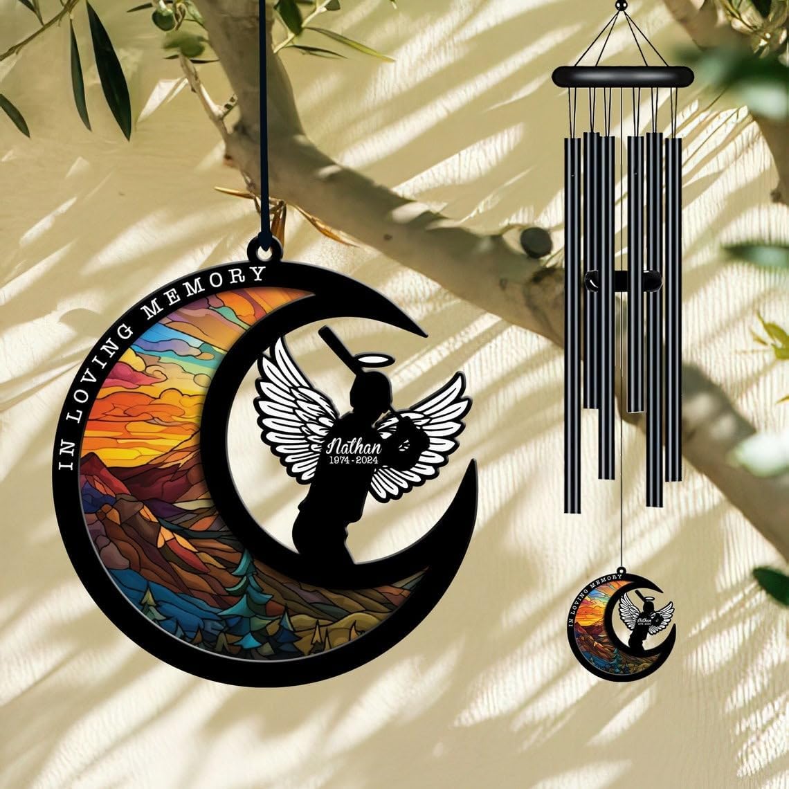 Personalized Playing Baseball in Heaven Wind Chime, in Loving Memory of, Sympathy Wind Chime, Wind Chimes for Loss of Loved one (Design 5)