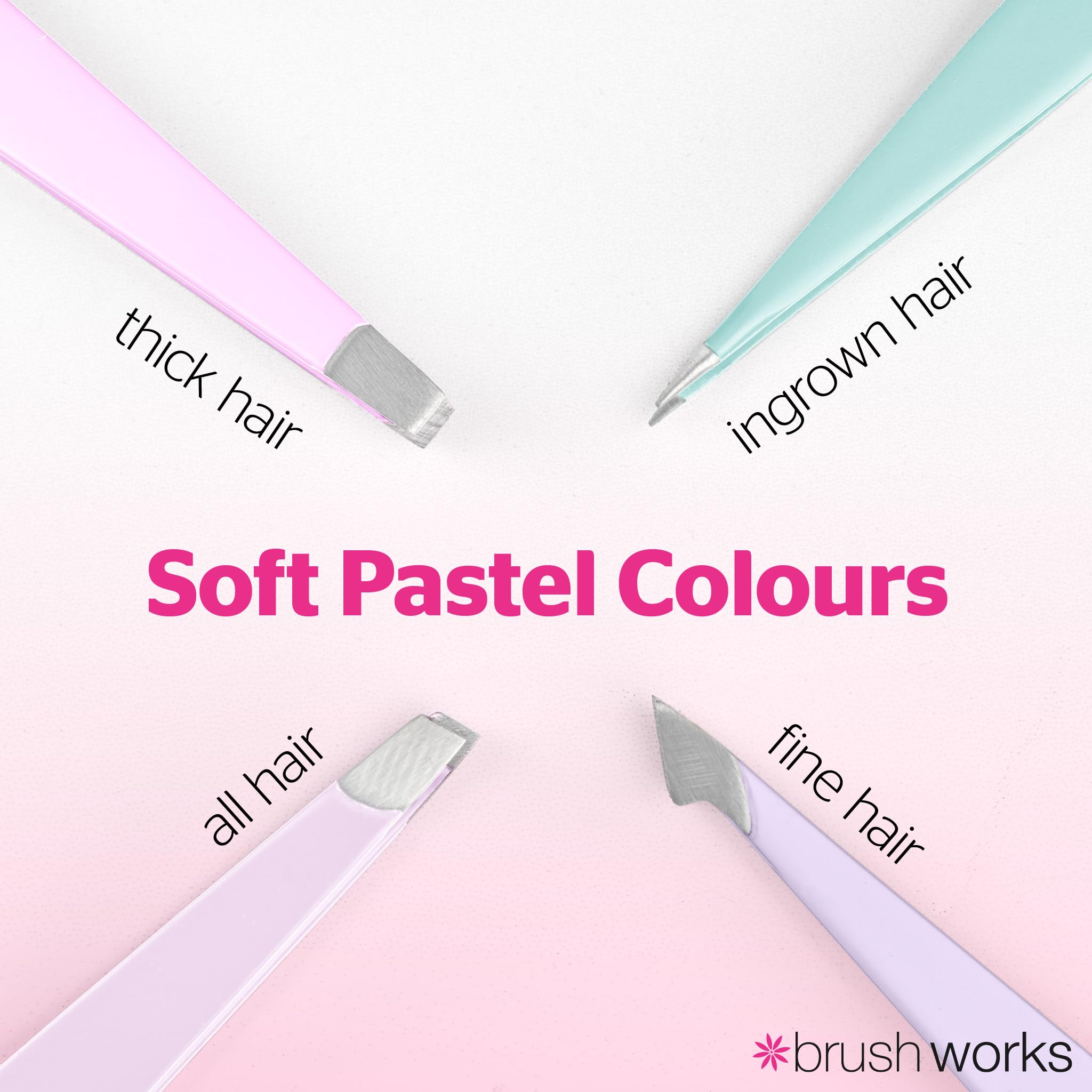 Brushworks HD 4 Piece Combination Tweezer Set - Pastels