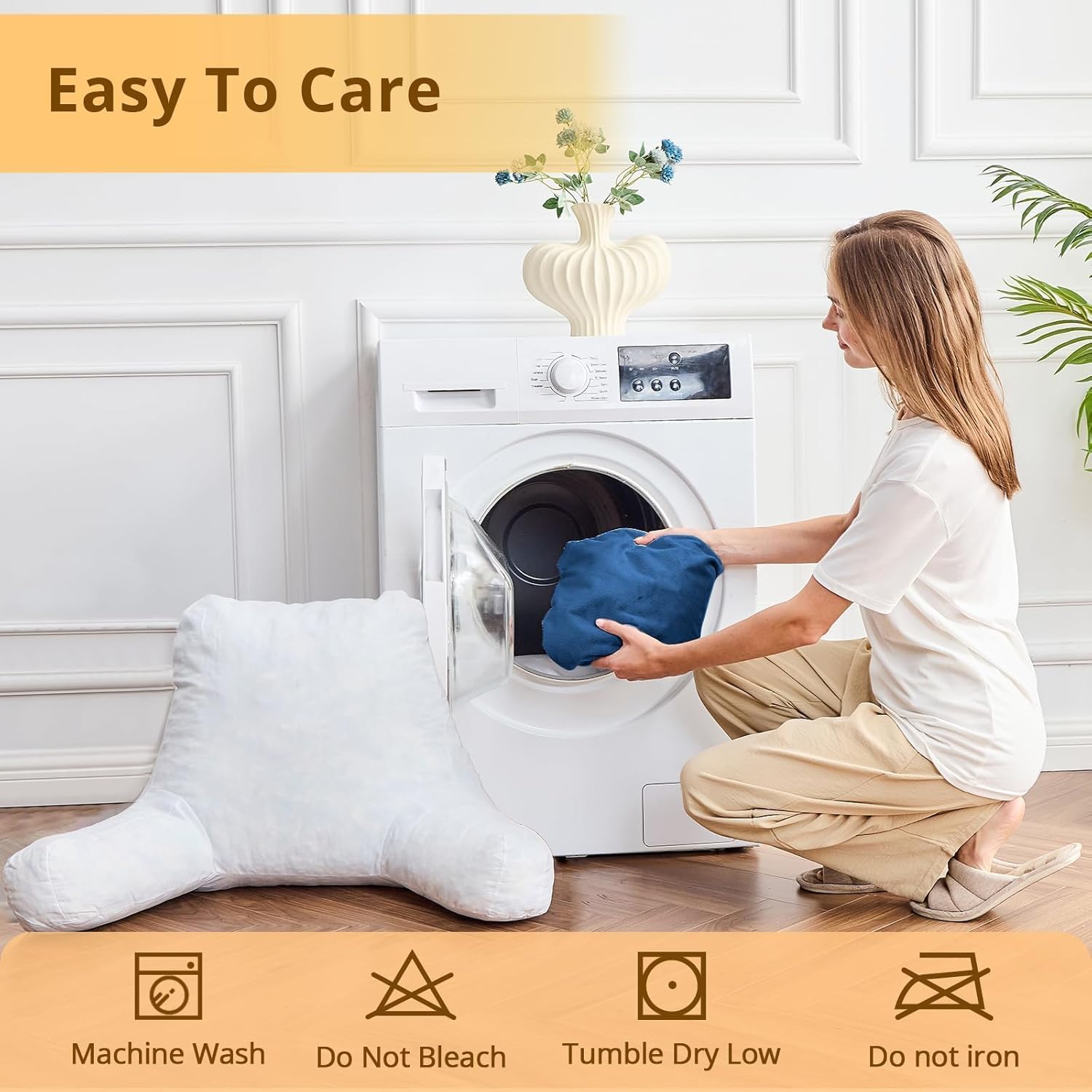 Sasttie Reading Pillow, Velvet Back Pillow for Bed Sitting Up, Adult Back-Rest Support Cushion with Arms for Sit Up on Couch, Sofa, and Floor, Dorm Essentials, Reading Accessories, Navy