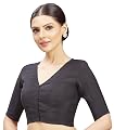 Studio Shringaar Women Cotton Silk Half Sleeve Stretchable (Smocked) Readymade Saree Blouse (Black, 36)