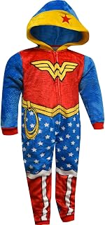 Wonder Woman - Pijama de una pieza con capucha para niñas, color azul, talla 4, Azul, 4