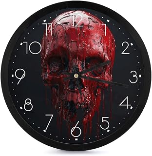 10 Inch Silent Non-Ticking Wall Clock - Skull Dripping Red Modern Round Clock for Living Room, Kitchen, Bedroom, Office, Decorative Clocks with Easy Read Numbers