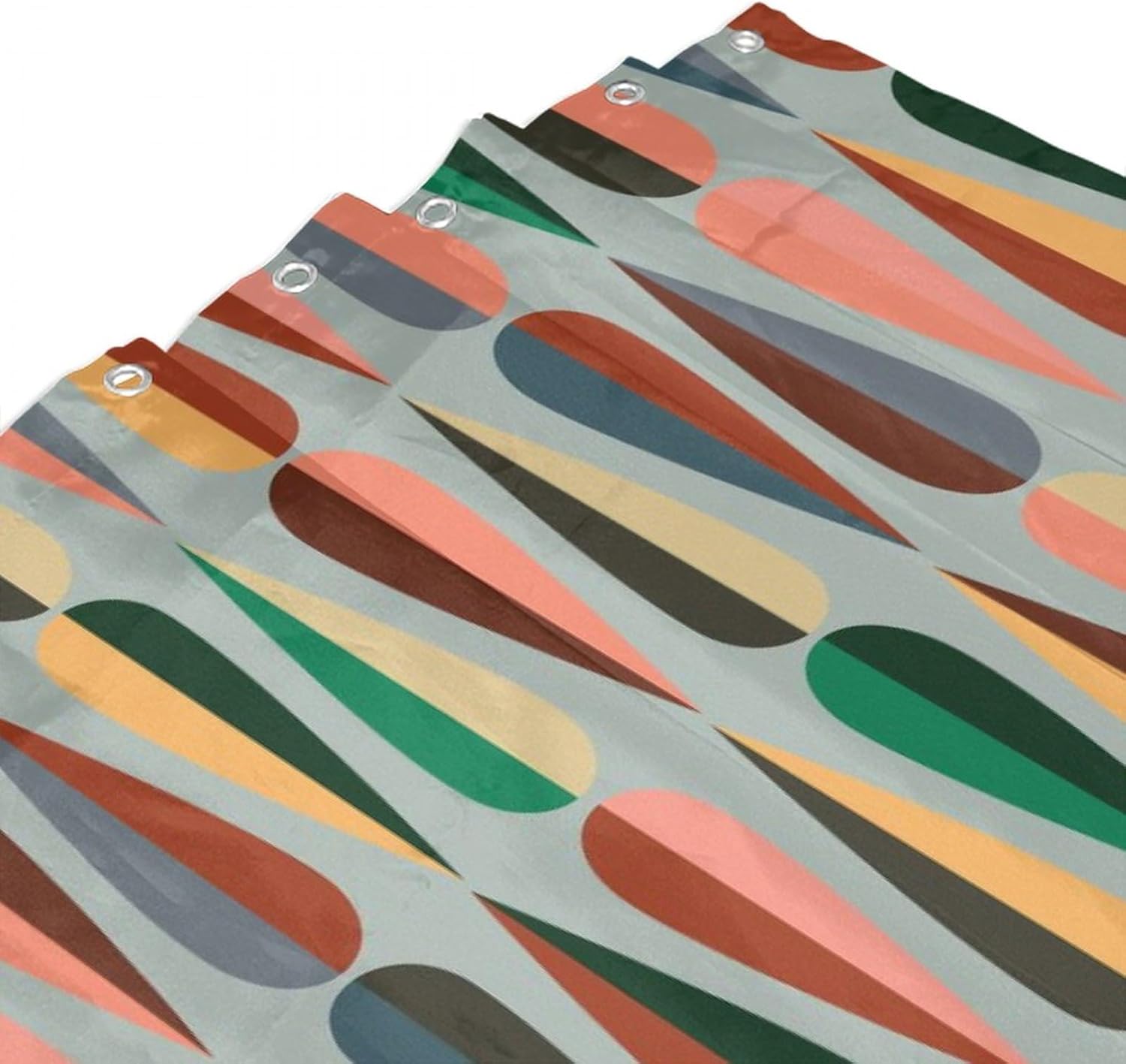 Mid Century Shower Curtain, Modern Style Retro Drop Shapes in Tones Abstract Polyester Fabric Printed Shower Curtain Set for Bathroom with Hook 66x72Inch(168x183cm)